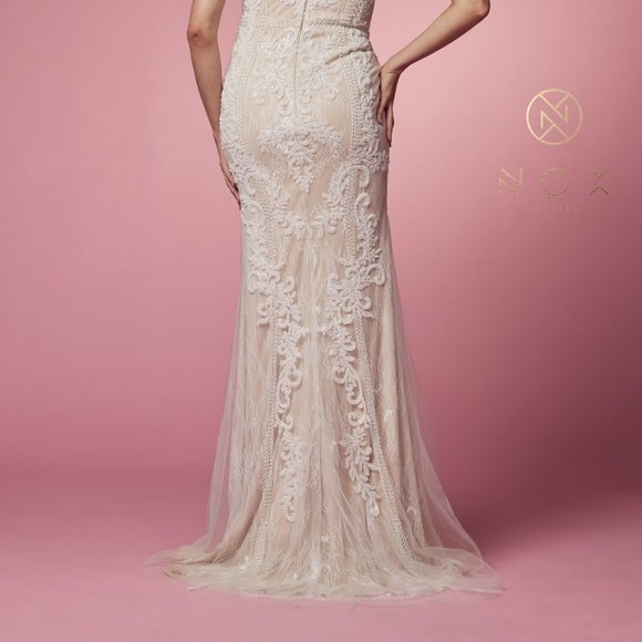 NEW FLOOR LENGTH SLEEVELESS EMBROIDERED BEADED DRESS WITH ZIPPER BACK NX E1006P - Picture 6 of 8